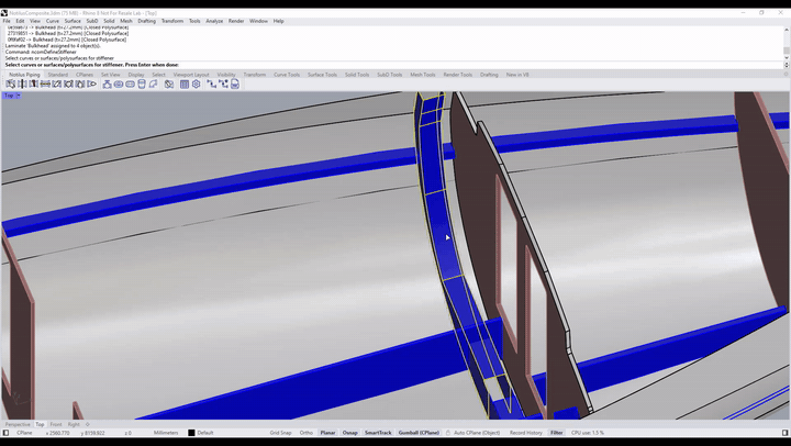 Panels and stiffeners on the model